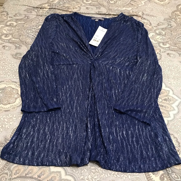 NY Collection V Neck Navy Blue Sparkle Top Size XL - Picture 3 of 8